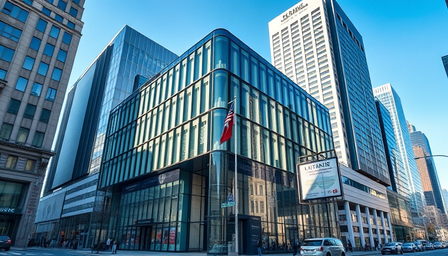 Modern bank building with advanced banking technology.