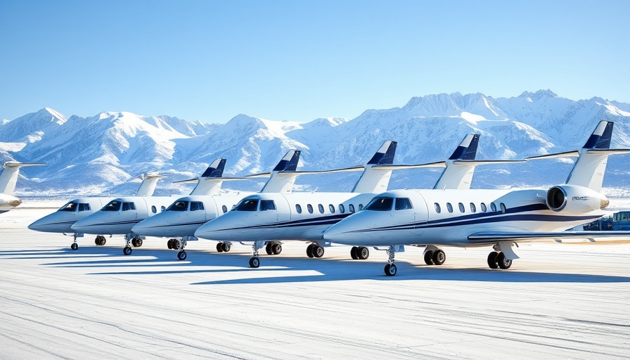 Private jet use at mountain airport with clear sky.