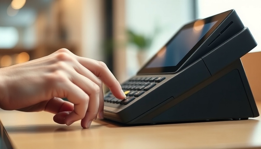 Close-up of POS terminal interaction showing transaction process.