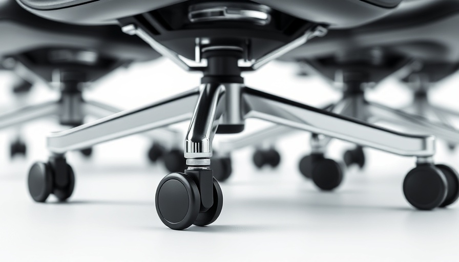 Modern office chair casters in black and silver design.