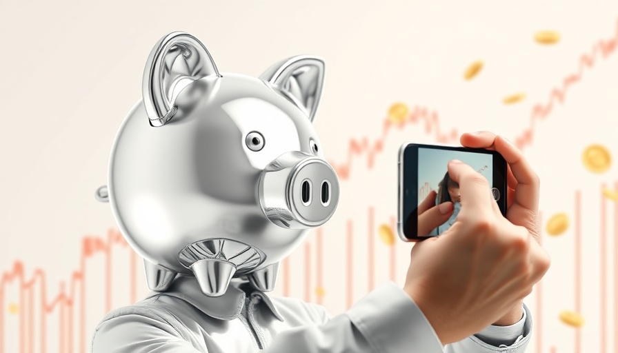 Fintech apps concept with piggy bank and financial graph.