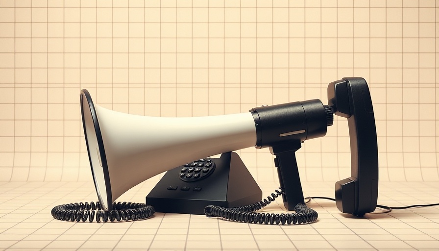 Surreal depiction of telecom tariffs communication with megaphone and phone.