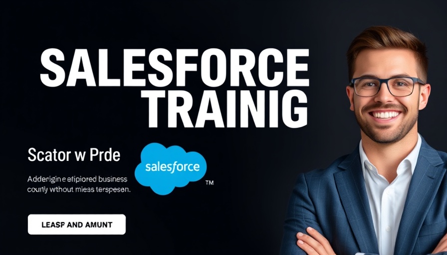 Salesforce training promotional banner with smiling professional.