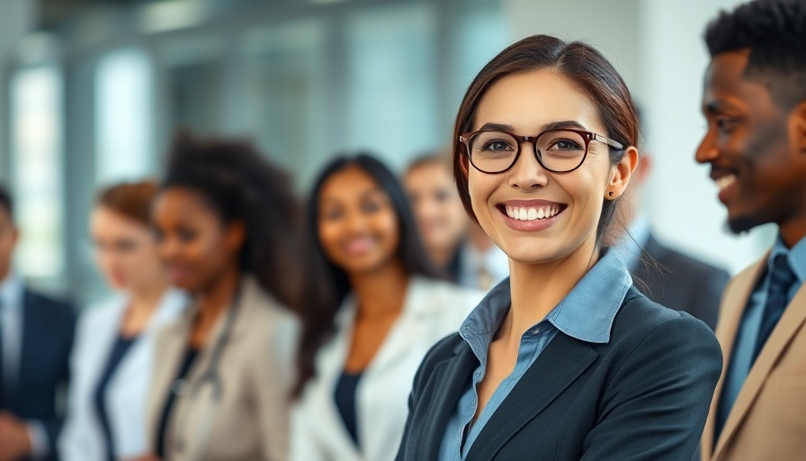 Entrepreneurial Leadership: Confident woman leading a team in the office.