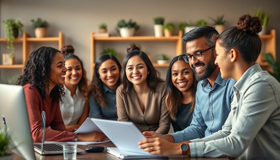 Diverse team collaboration in a modern office setting, embodying company values.