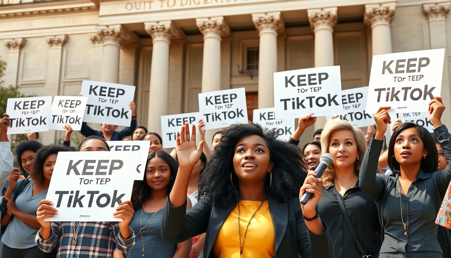 Protest with 'Keep TikTok' signs outside government building, TikTok alternatives.