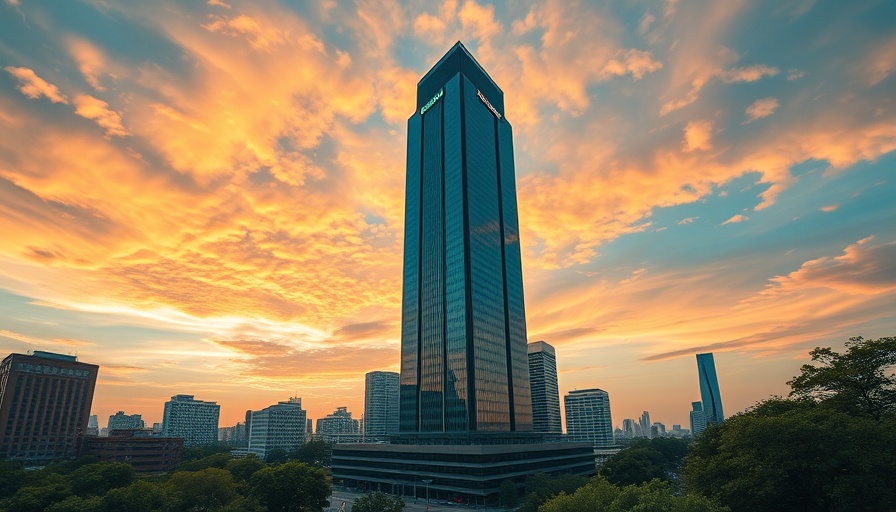 Sterling Bank building with trees and vibrant sky.