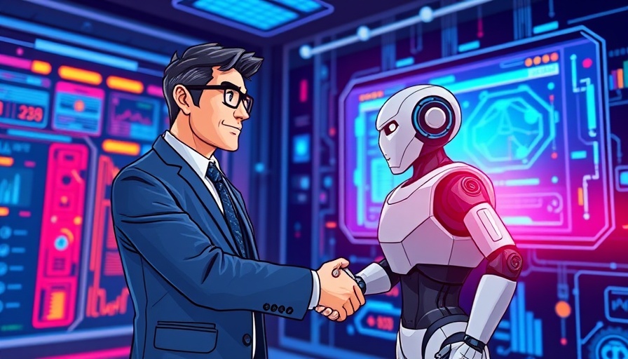 Illustration of African tech communication with robot and businessman.