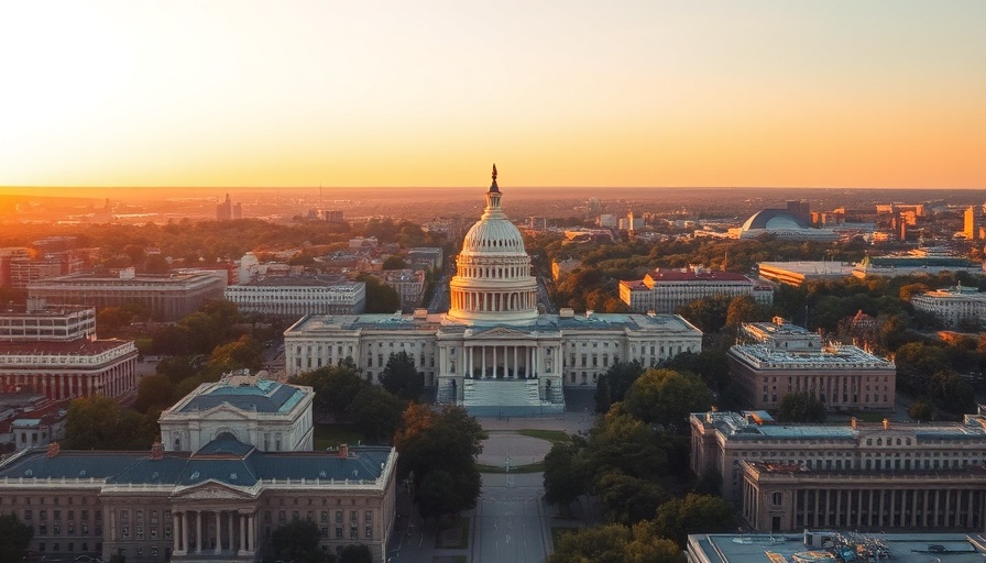 Aerial view of Capitol building in Washington D.C. during sunset, Best States for Retirement.