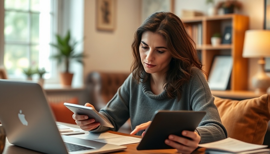 Woman calculating retirement savings on calculator and laptop.