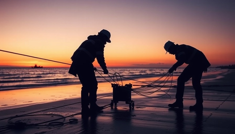 Workers installing fiber optic cable at sunset, Nigeria fiber optic project