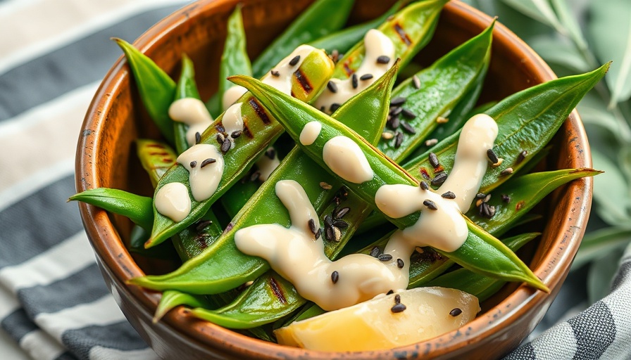 Grilled snap peas with sesame - global recipes inspiration.