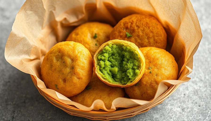 Golden Ta’ameya fava bean fritters in a paper basket.