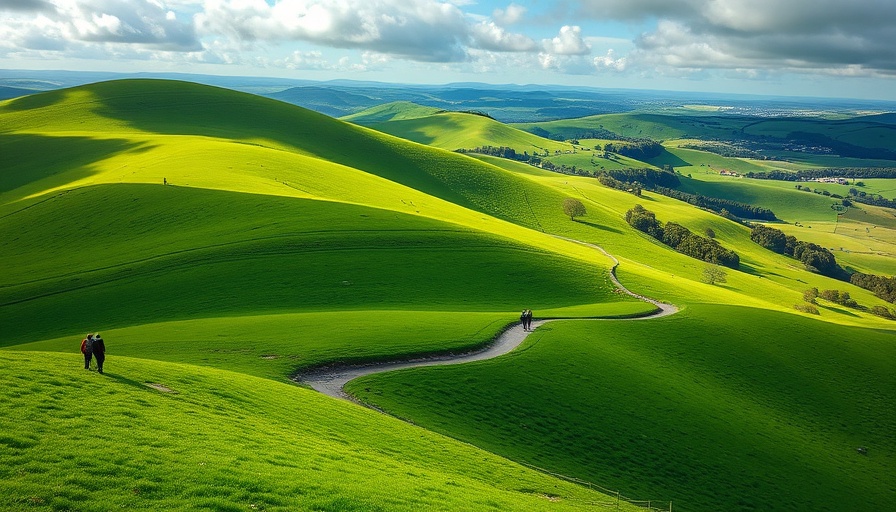 Walkers in the UK countryside during ancient pilgrimages.
