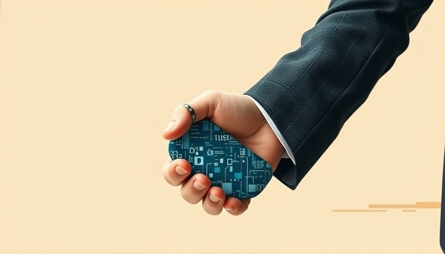 Trust in AI leadership illustrated by a handshake with digital and traditional elements.
