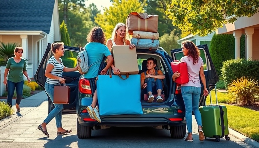 Family comically overpacking a small car for vacation, illustrating overselling your abilities.