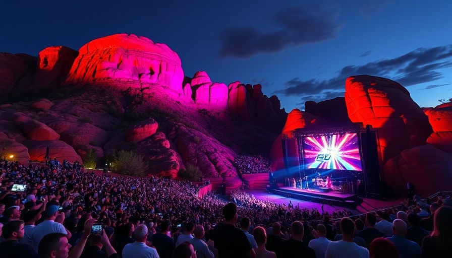 Concert at Red Rocks Amphitheatre with crowd and vibrant lights, a unique cultural destination.