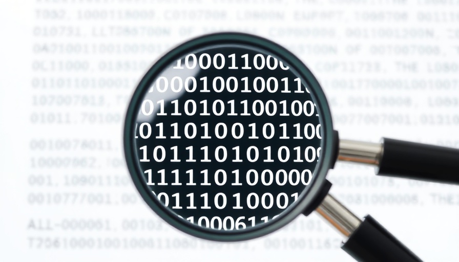 Close-up of binary code and magnifying glass symbolizing auditing AI.