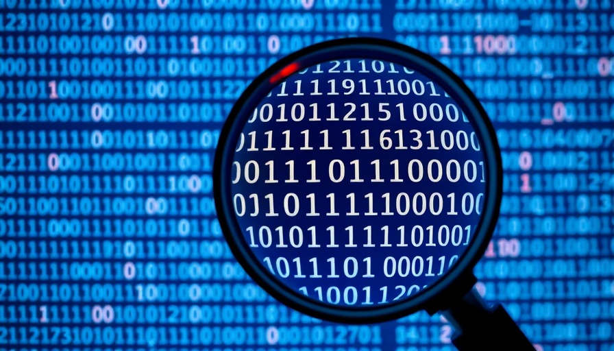 Binary code under magnifying glass representing auditing AI.