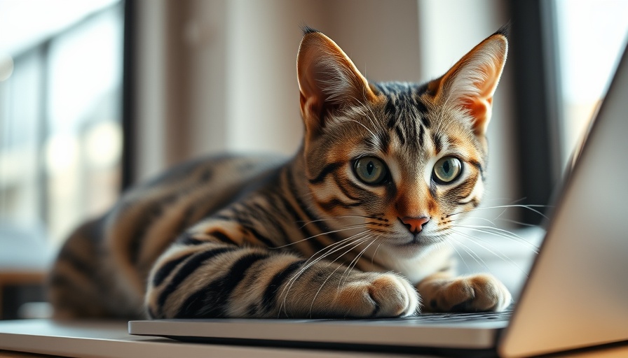 Curious cat on laptop in bright room.