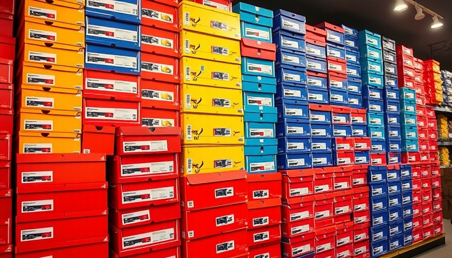 Colorful shoe boxes in retail store, illustrating retailer response.