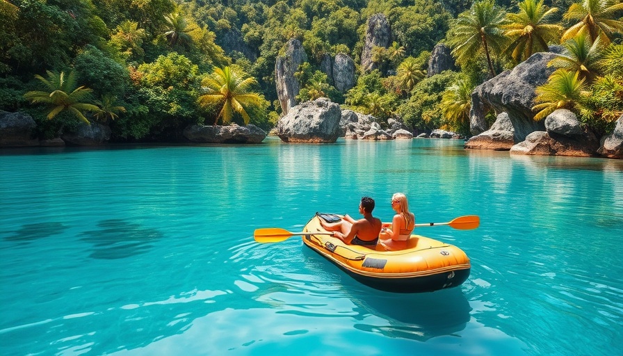 Longevity travel: peaceful raft ride in tropical paradise.
