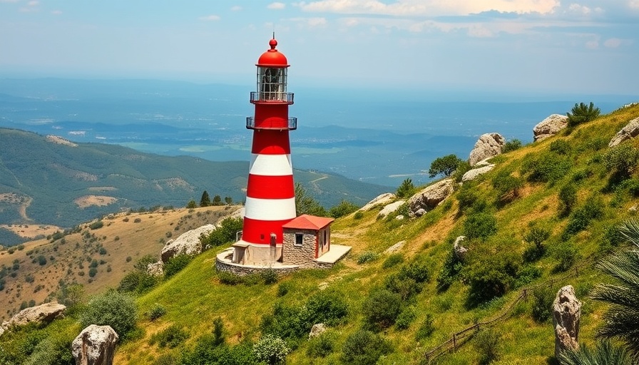 Lighthouse perched on a Tuscan hillside; staying in a lighthouse on a Tuscan island