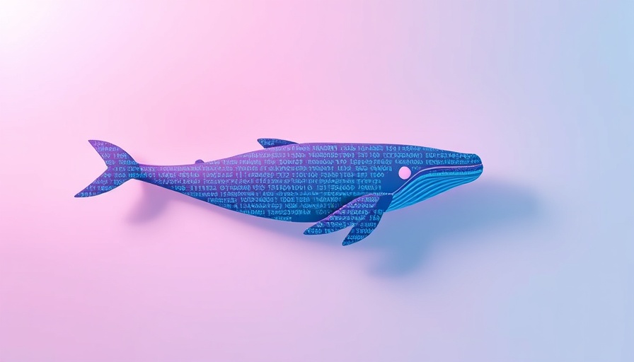DeepSeek resourcefulness symbol in whale silhouette with code pattern.