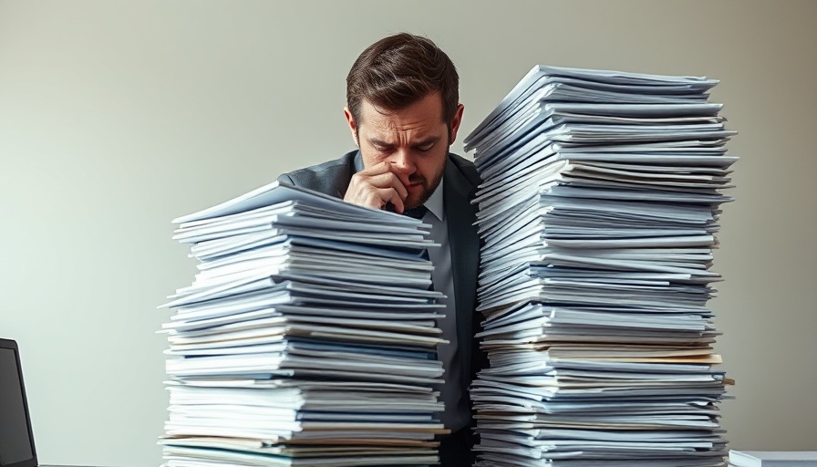 Person struggling with paperwork, reflecting leadership strategies for overwhelmed managers.