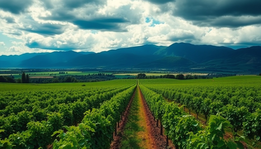 Vineyard in South Africa with mountains and clouds