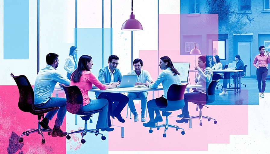 Collage art depicting modern office dynamics with a group meeting.