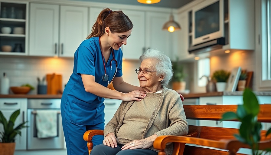 Senior service business opportunities: nurse assisting elderly woman in kitchen.