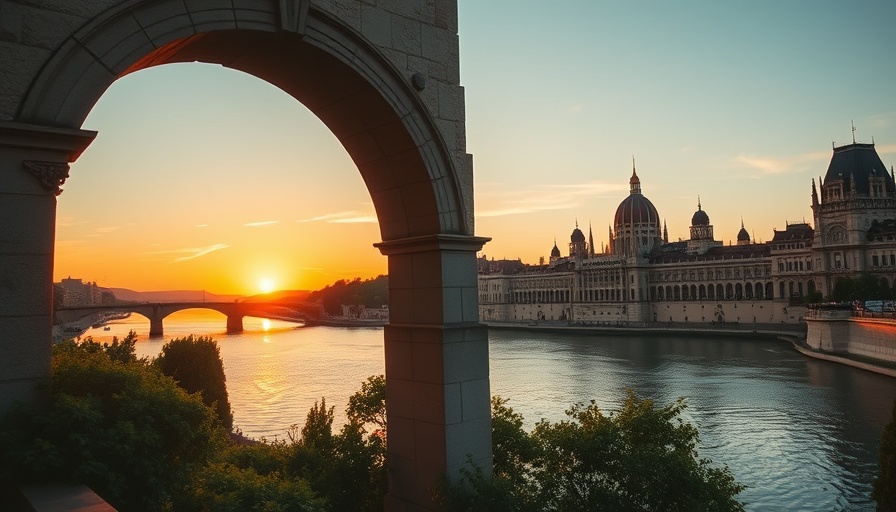 Sunset view of Danube River and architecture for travel inspiration.