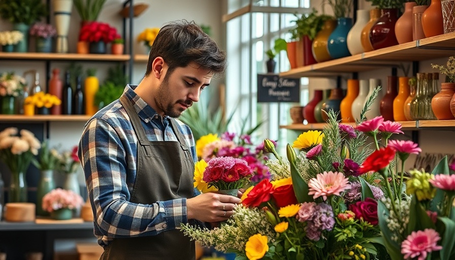 Florist arranging flowers, increasing profitability in a small business.