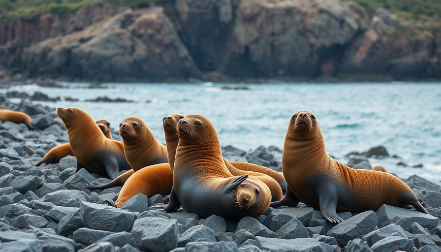Sea lions resting on rocky shore, Campbell River.