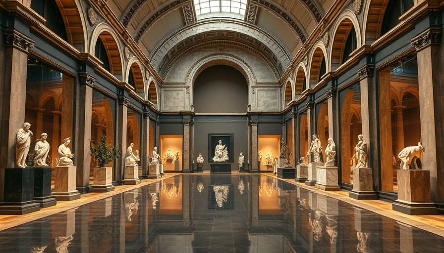 Elegant sculptures in Dresden museum gallery with stone arches.