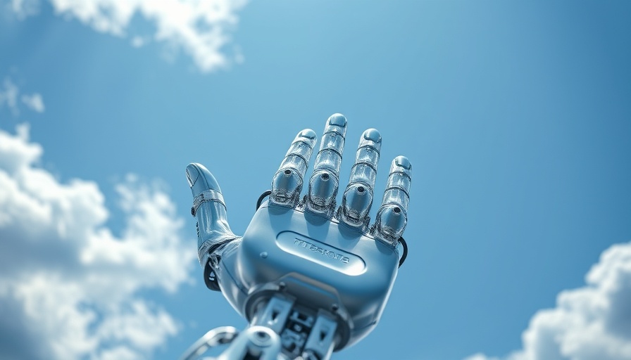 Transparent robotic hand reaching up, symbolizing AI teamwork.
