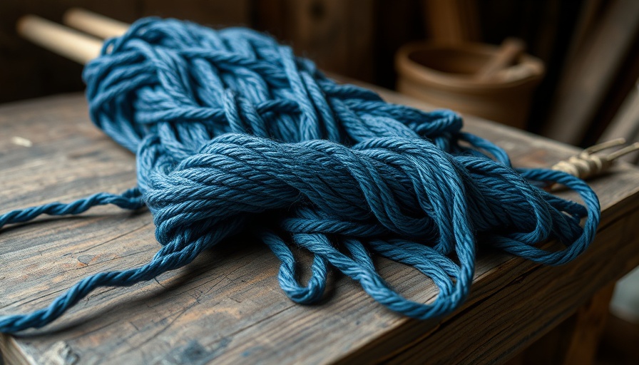 Indigo-dyed yarn in Japanese workshop supporting traditional crafts.