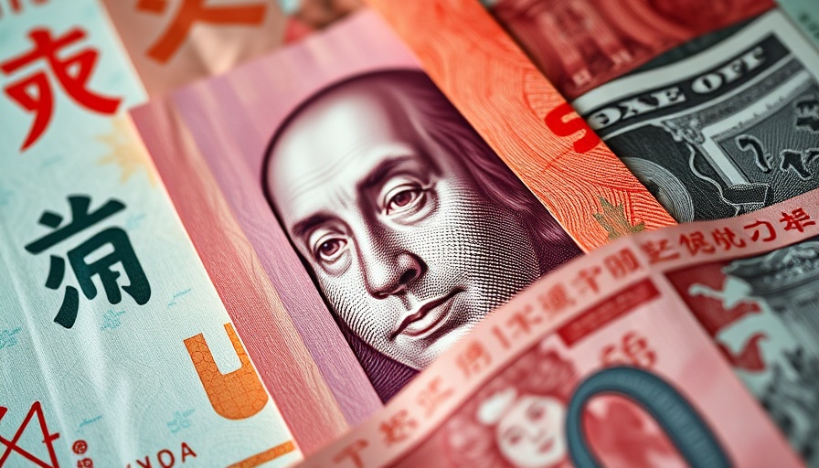 Detailed close-up of Chinese yuan and US dollar currency