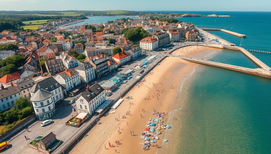 UK beach town aerial view showcasing tourism trends.
