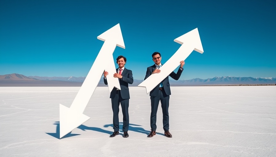 Symbolic business concept with individuals holding arrows, showcasing trends.
