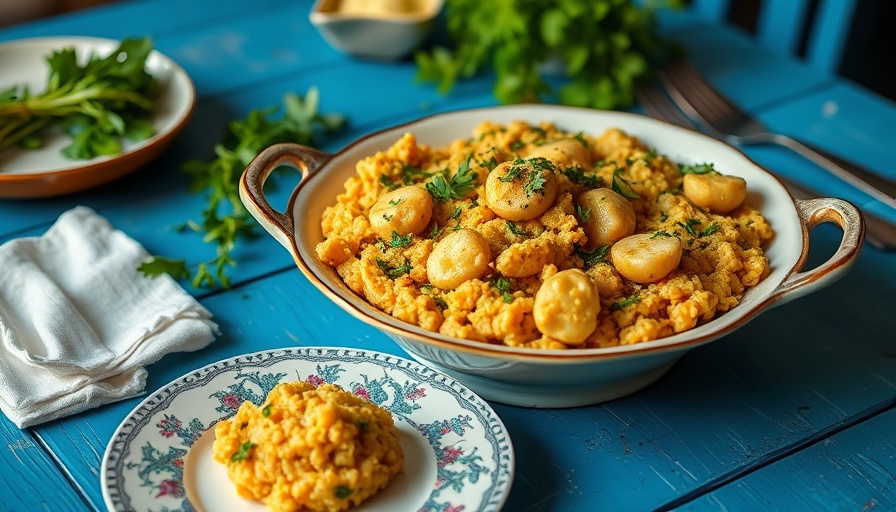 Kedgeree cultural culinary journey on vibrant blue table.