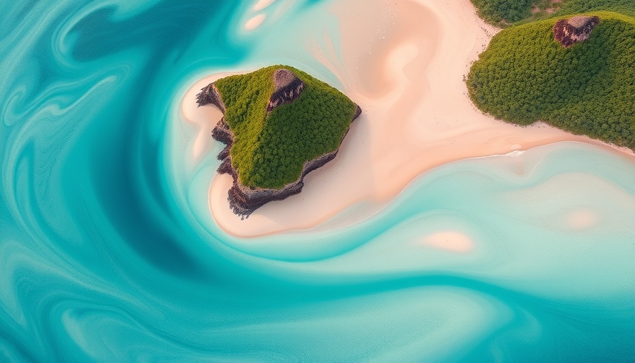 Aerial view of swirling turquoise waters on one of the world's best beaches.