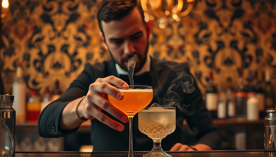 Bartender crafting Mahua spirit cocktail in elegant Indian bar