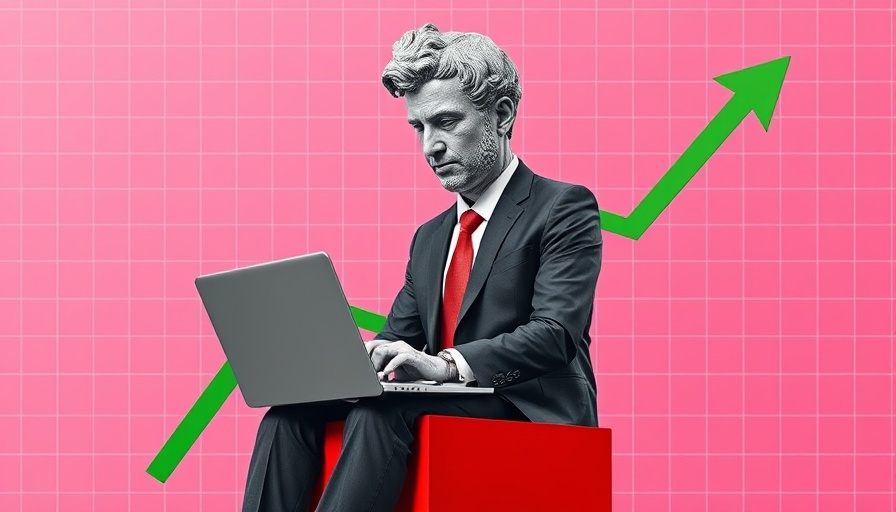 Artistic collage of business growth with person and laptop.