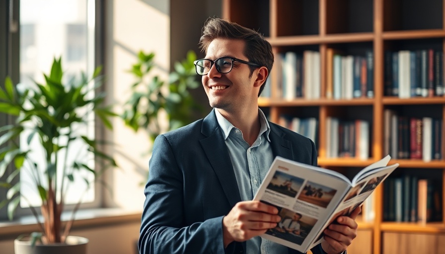 Confident man who made millions, smiling in a cozy office with a plant.