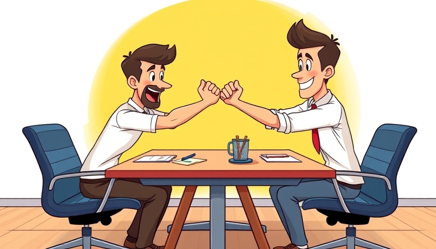Cartoon style depiction of workplace competition with arm wrestling.