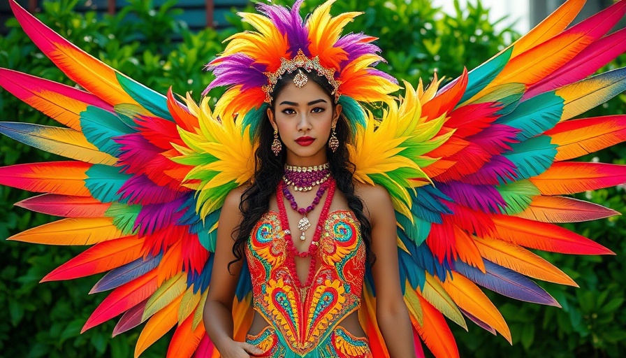 Bermuda Day cultural celebration with adorned woman in vibrant costume.