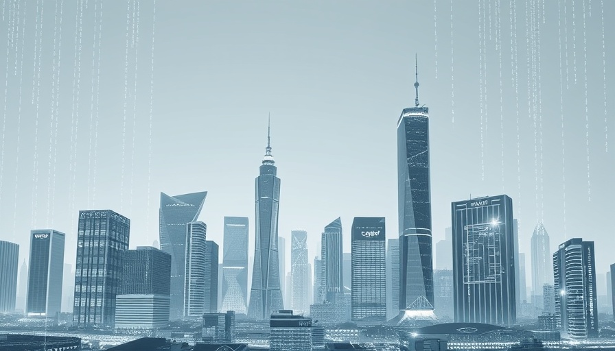 Futuristic skyscrapers with digital overlay showing AI-driven inequality.