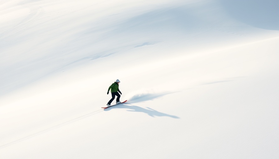 Snowboarder carving through pristine snow leaving graceful tracks.